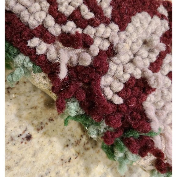 Vintage Wool Hook Handmade Floral Victorian Pillow 17x15" Red Pink Blue Green - Picture 2 of 12